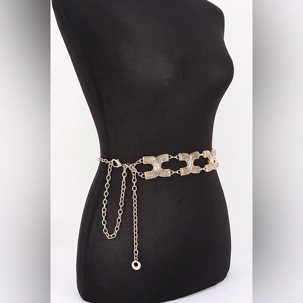 Gold or Silver Textured X-link Metal Chain Statement Belt